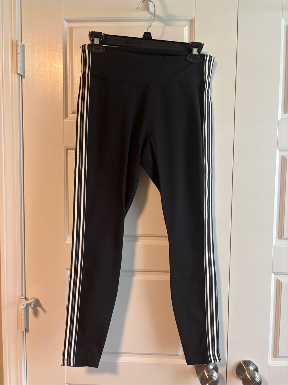 Athleta Track Tux Tight, Black  with White Side Stripes